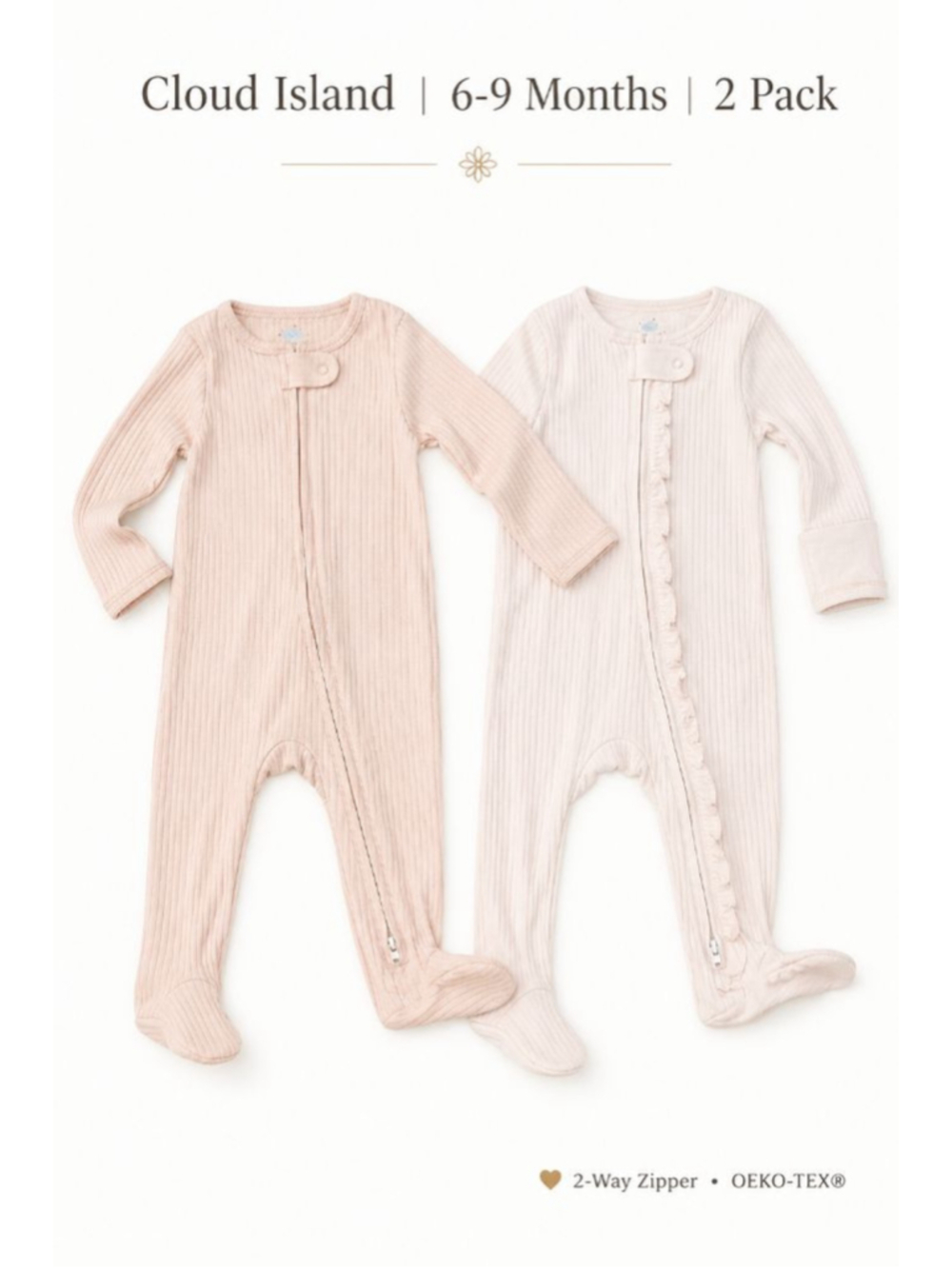 Cloud Island Baby Girl 2-Pack Sleep N Play 6-9M Pink Neutral Ribbed Footed PJ